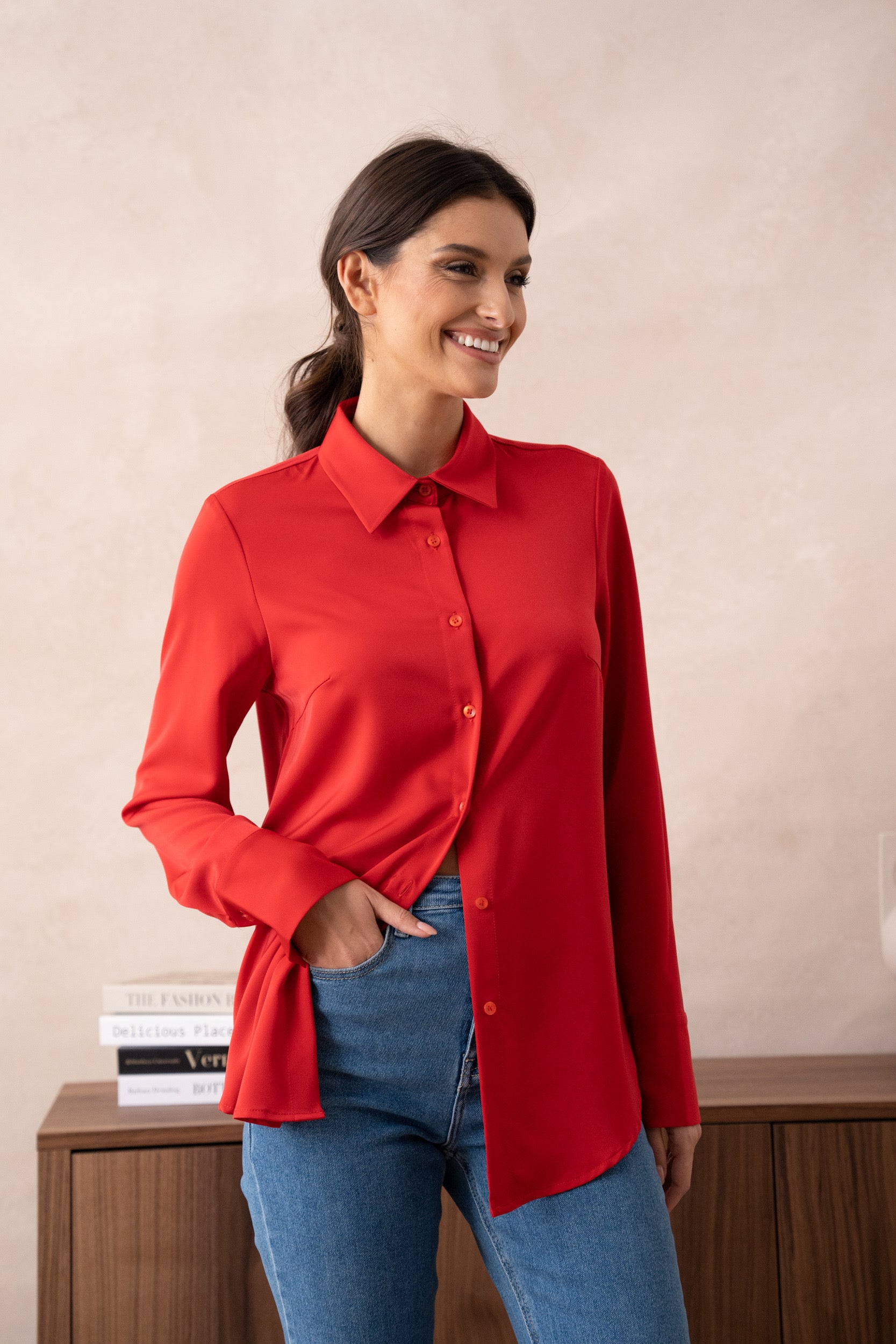 Chemisier satiné fluide Red