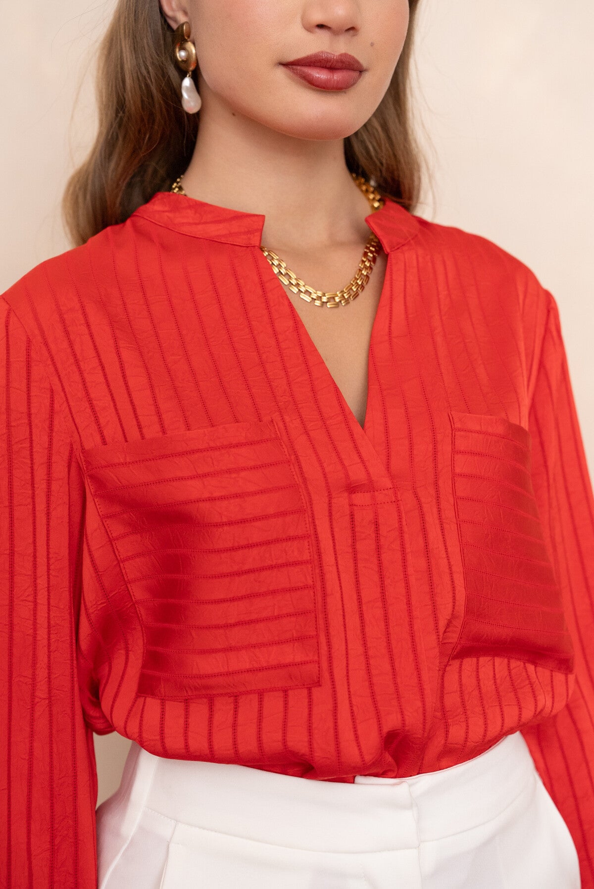 Blouse fluide satiné avec 2 poches