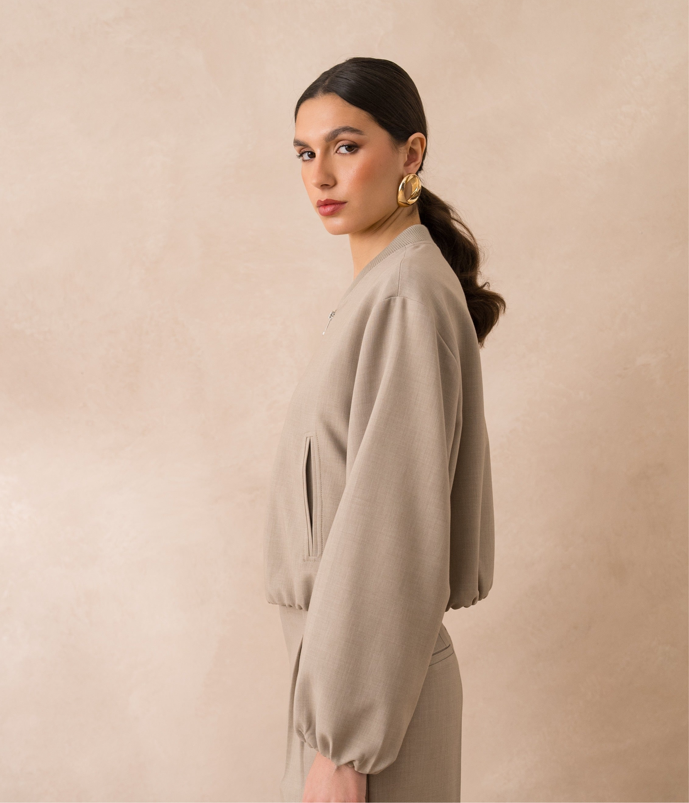 Ensemble Bombers + Pantalon large Taupe