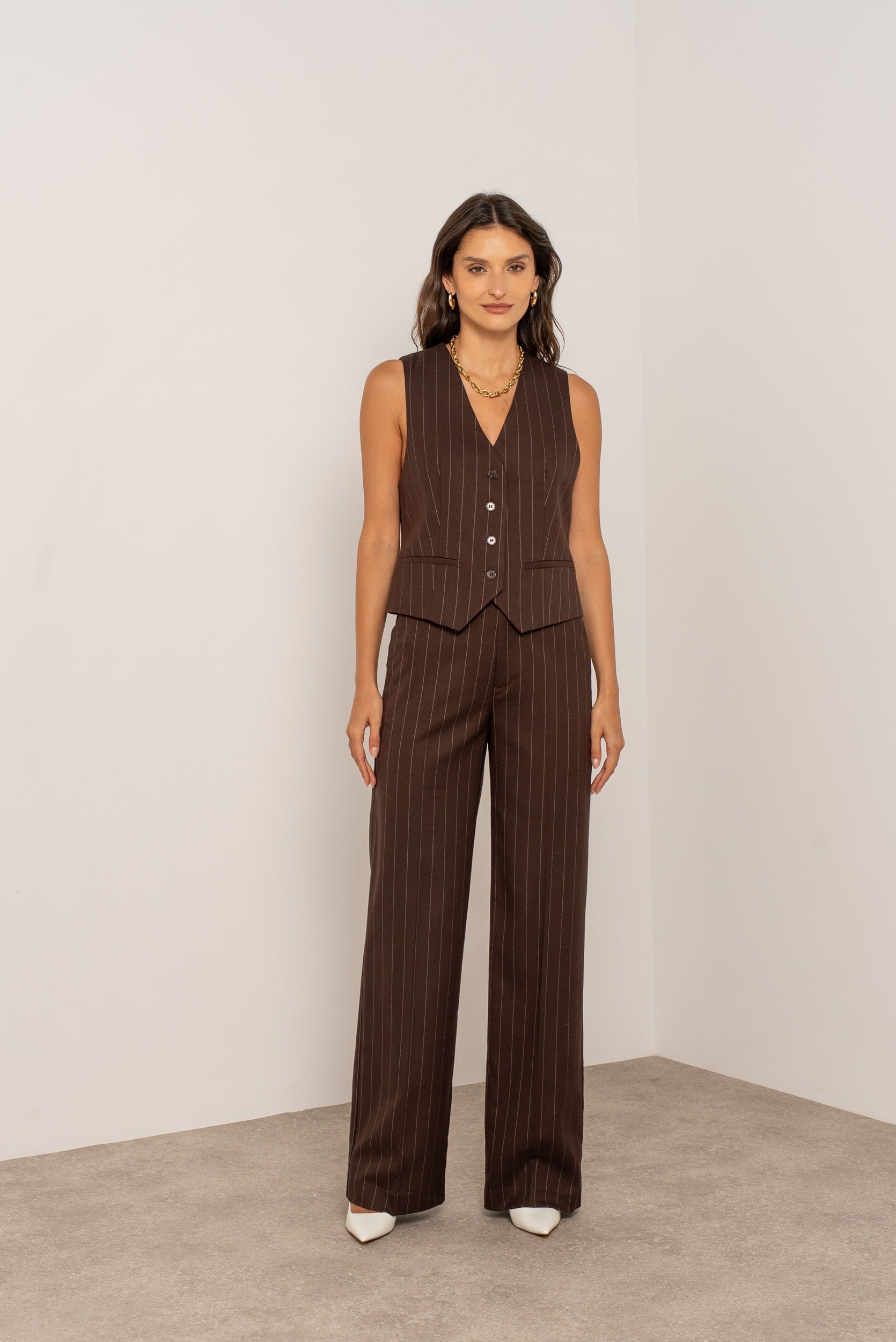 Pantalon marron rayé