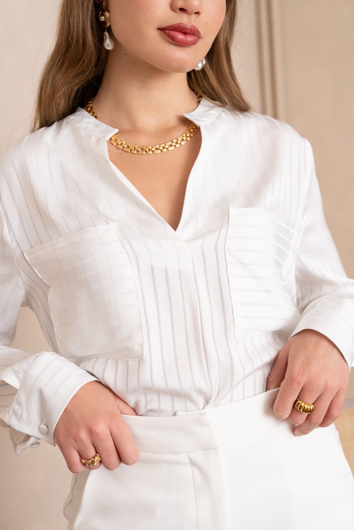 Blouse fluide satiné avec 2 poches