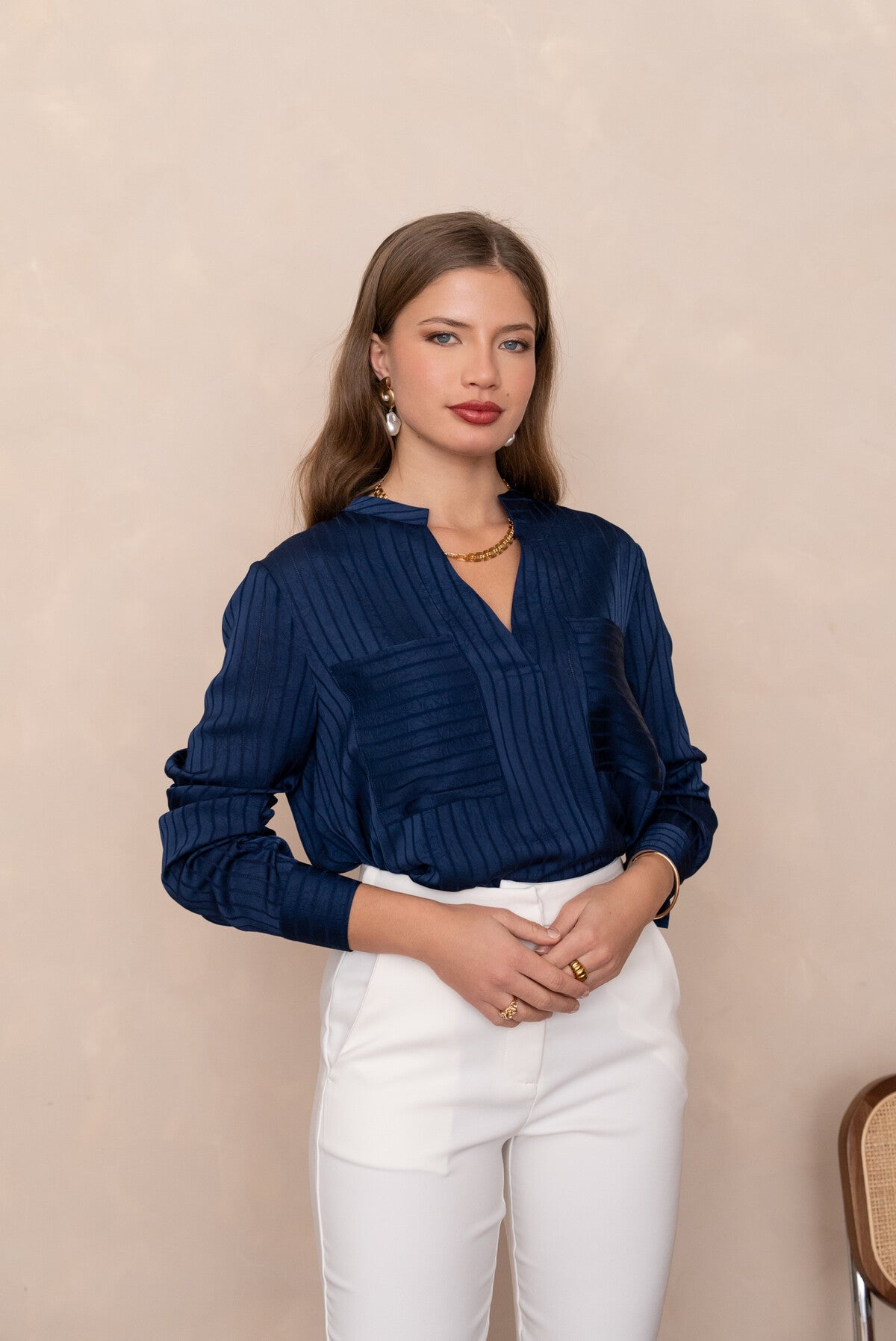 Blouse fluide satiné avec 2 poches
