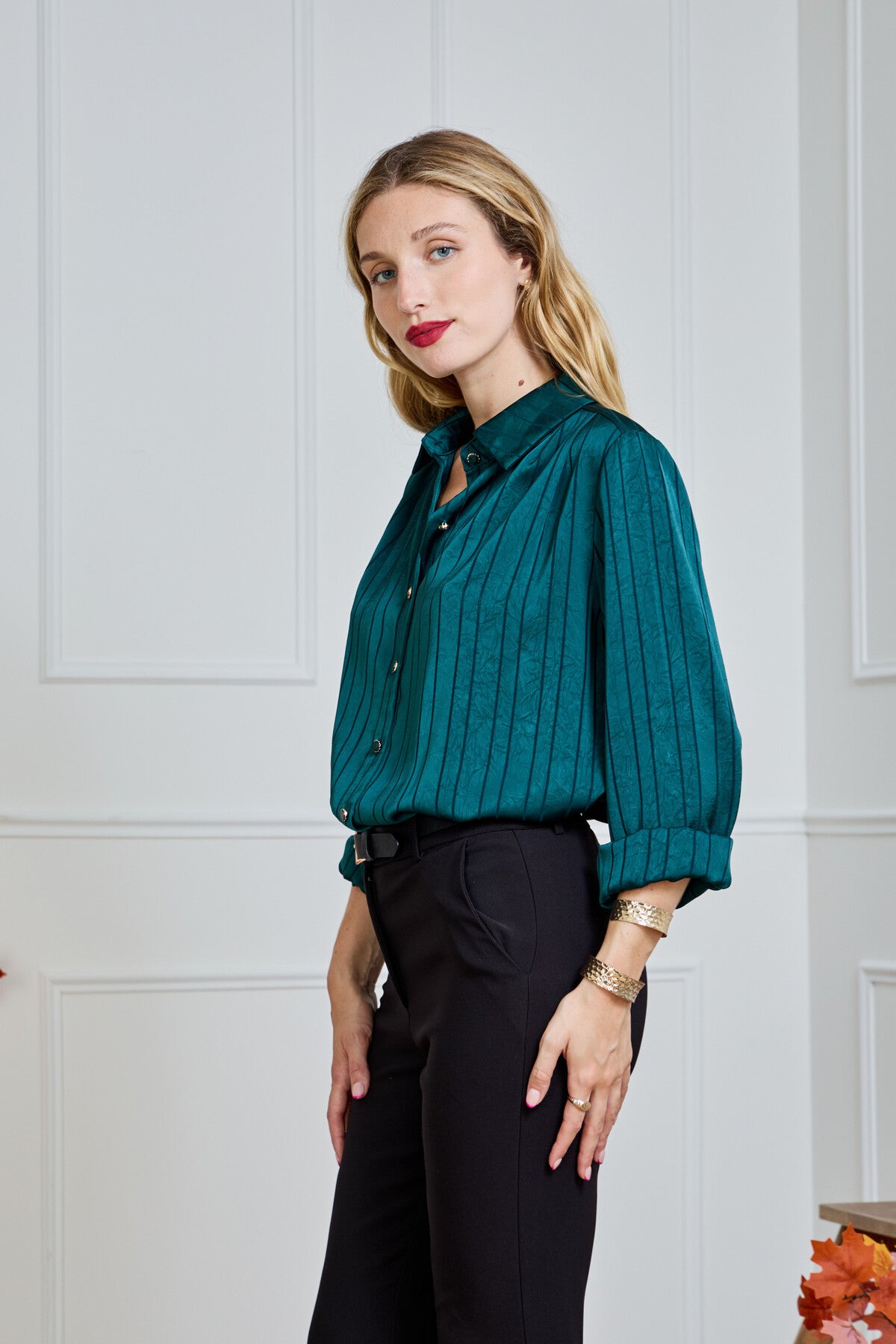 Chemisier satiné rayures fluide Duck Green
