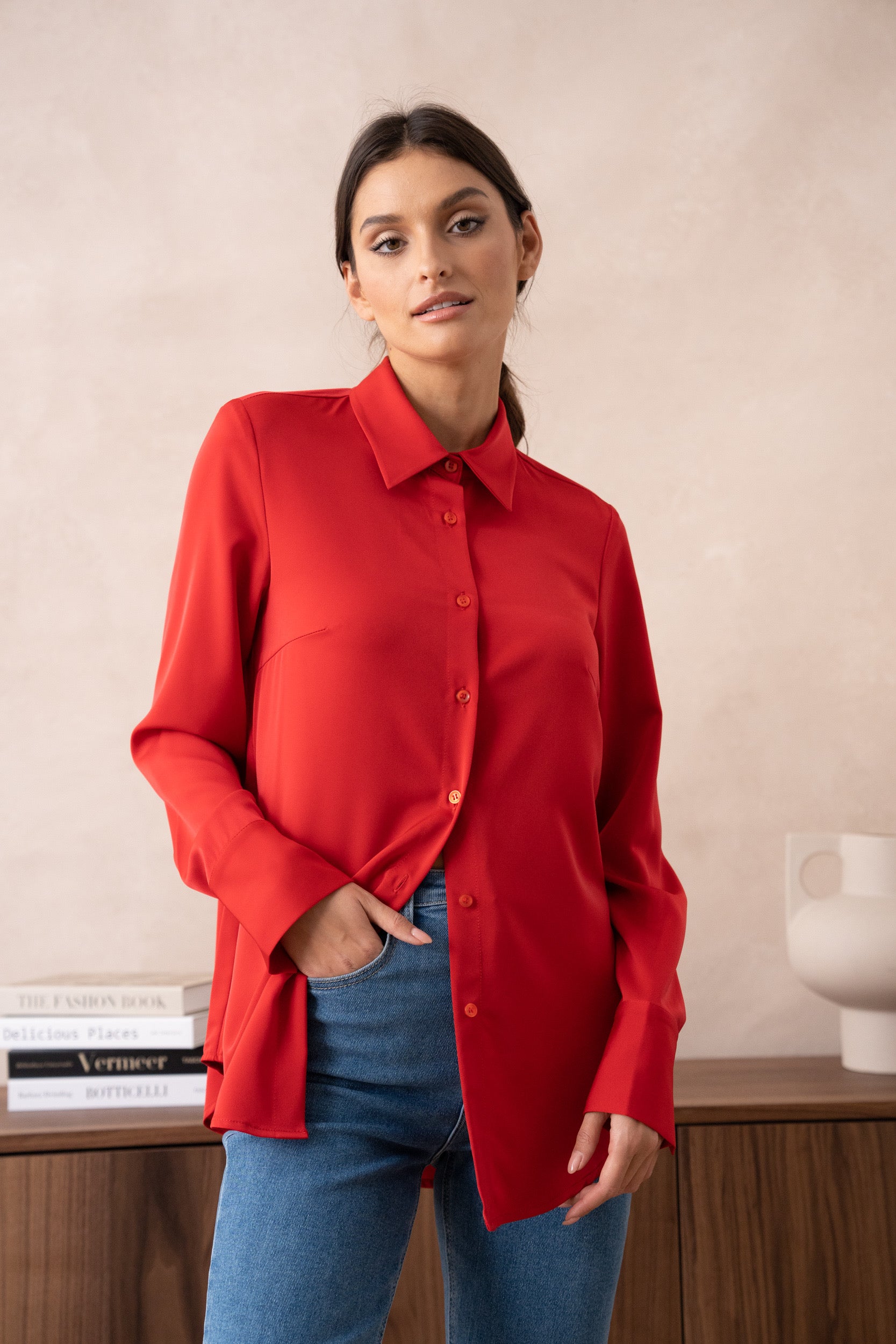 Chemisier satiné fluide Red