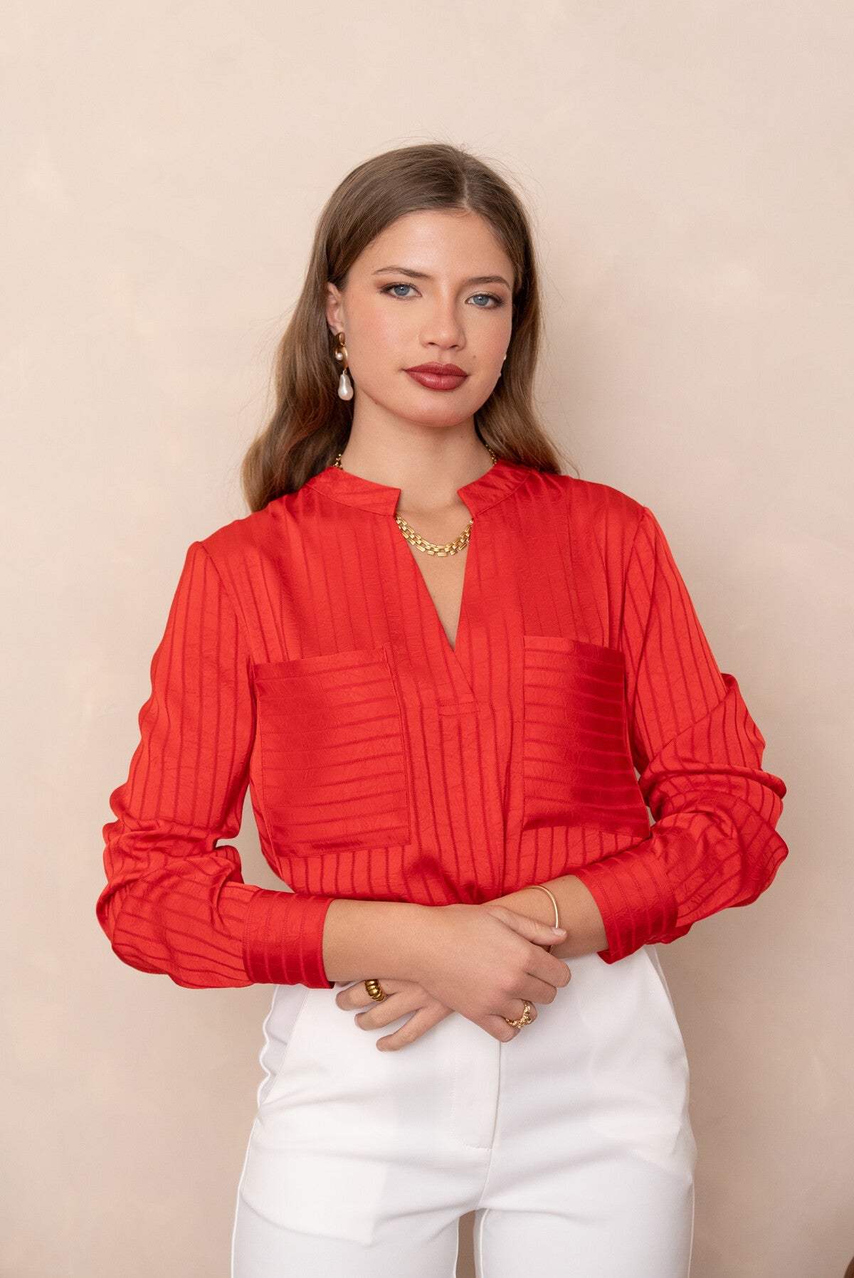 Blouse fluide satiné avec 2 poches