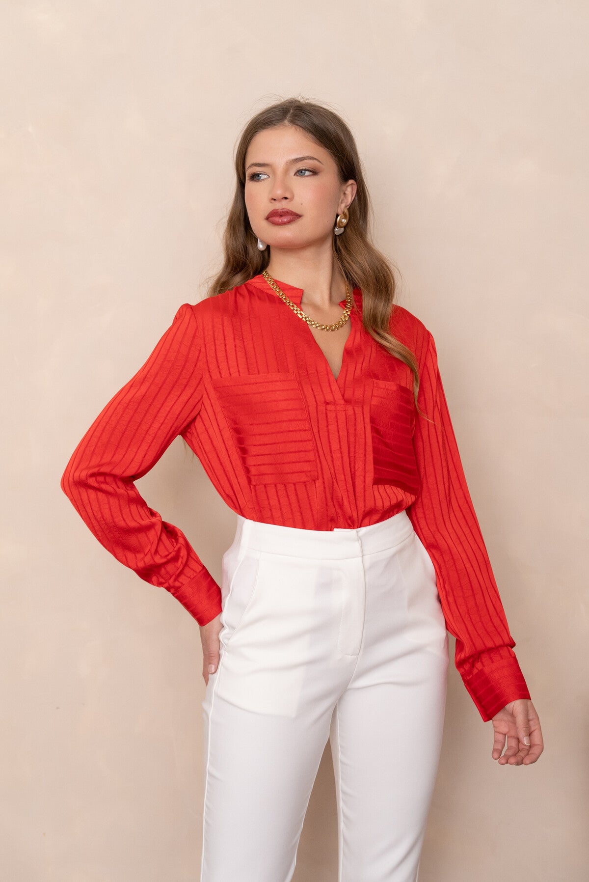 Blouse fluide satiné avec 2 poches