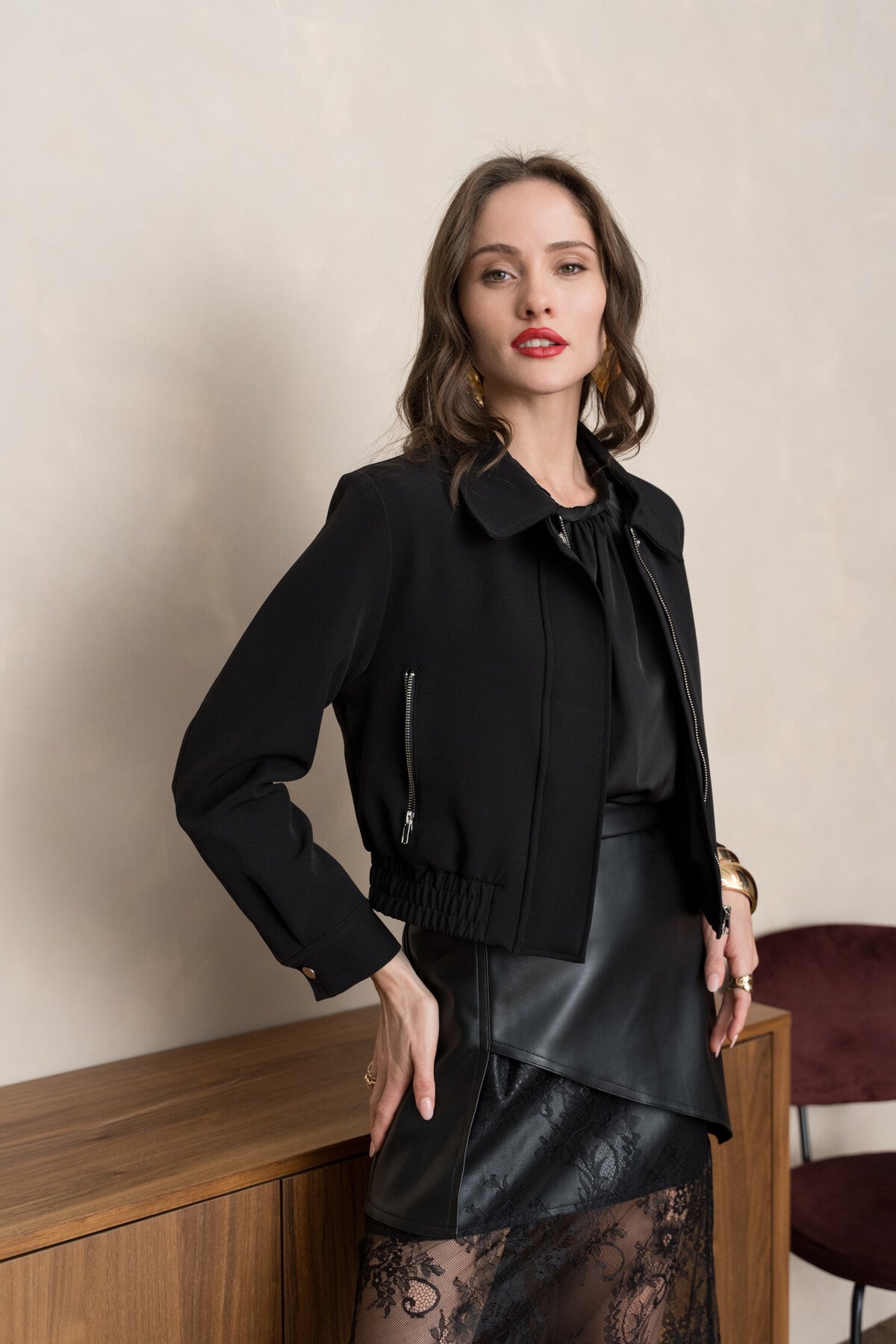Veste bombers court zippé