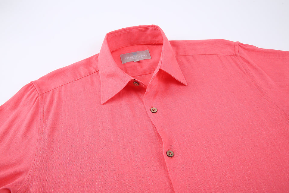 CHEMISE MANCHE COURTE EN LIN FUSHIA